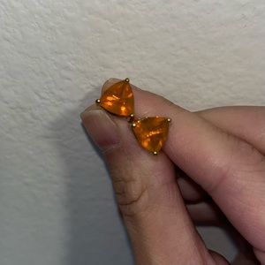 Natural American fire opal trillions 2.31ct 8mm 9k gold earrings